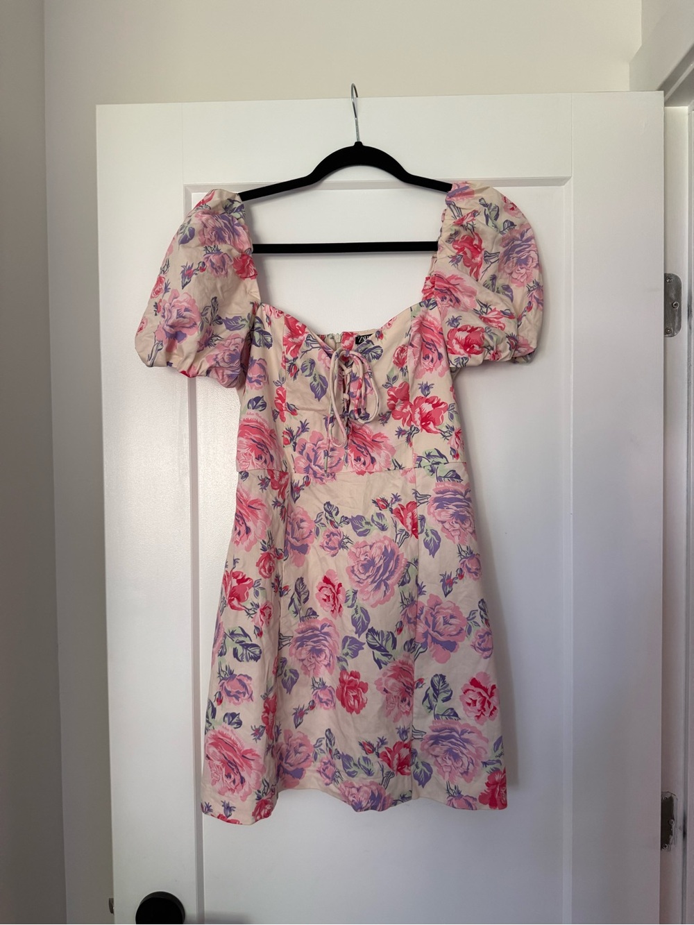 Zara Cream Dress with Pink & Purple Floral Print
